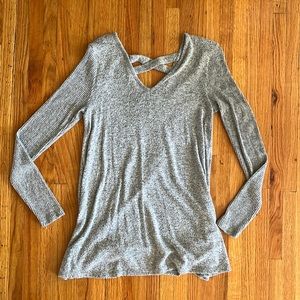Gray sweater with criss cross back